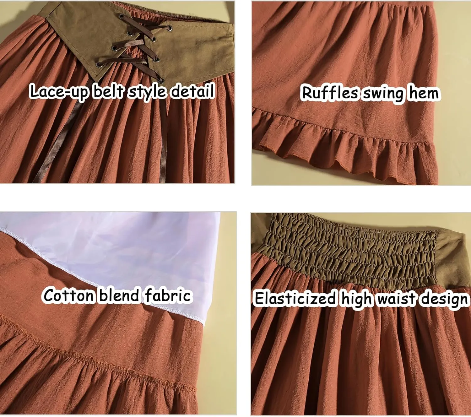CR ROLECOS Womens Renaissance Skirt Victorian Lace-up High Waist Peasant Long Skirt