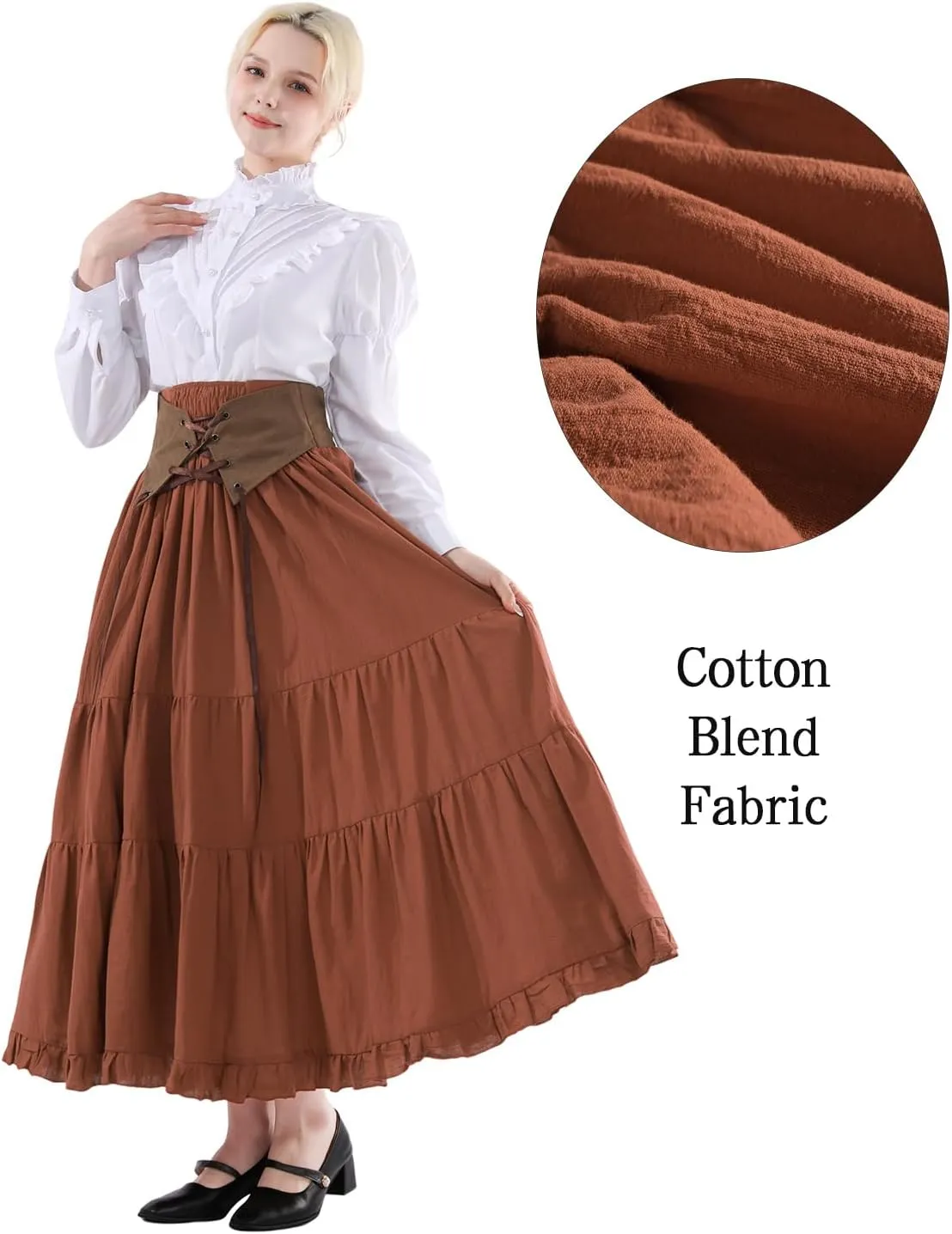 CR ROLECOS Womens Renaissance Skirt Victorian Lace-up High Waist Peasant Long Skirt