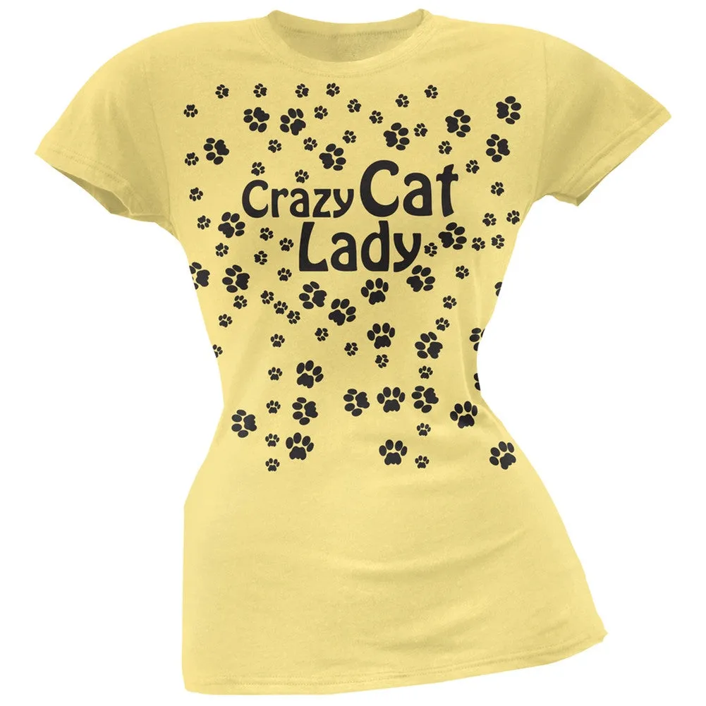 Crazy Cat Lady Paw Prints Pink Soft Juniors T-Shirt
