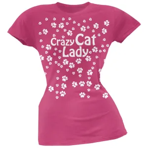Crazy Cat Lady Paw Prints Pink Soft Juniors T-Shirt