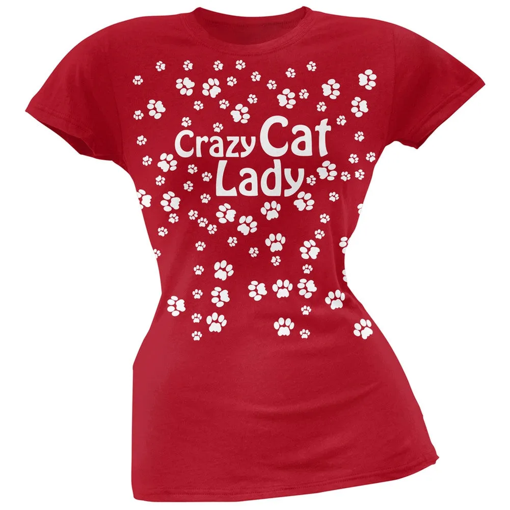 Crazy Cat Lady Paw Prints Pink Soft Juniors T-Shirt