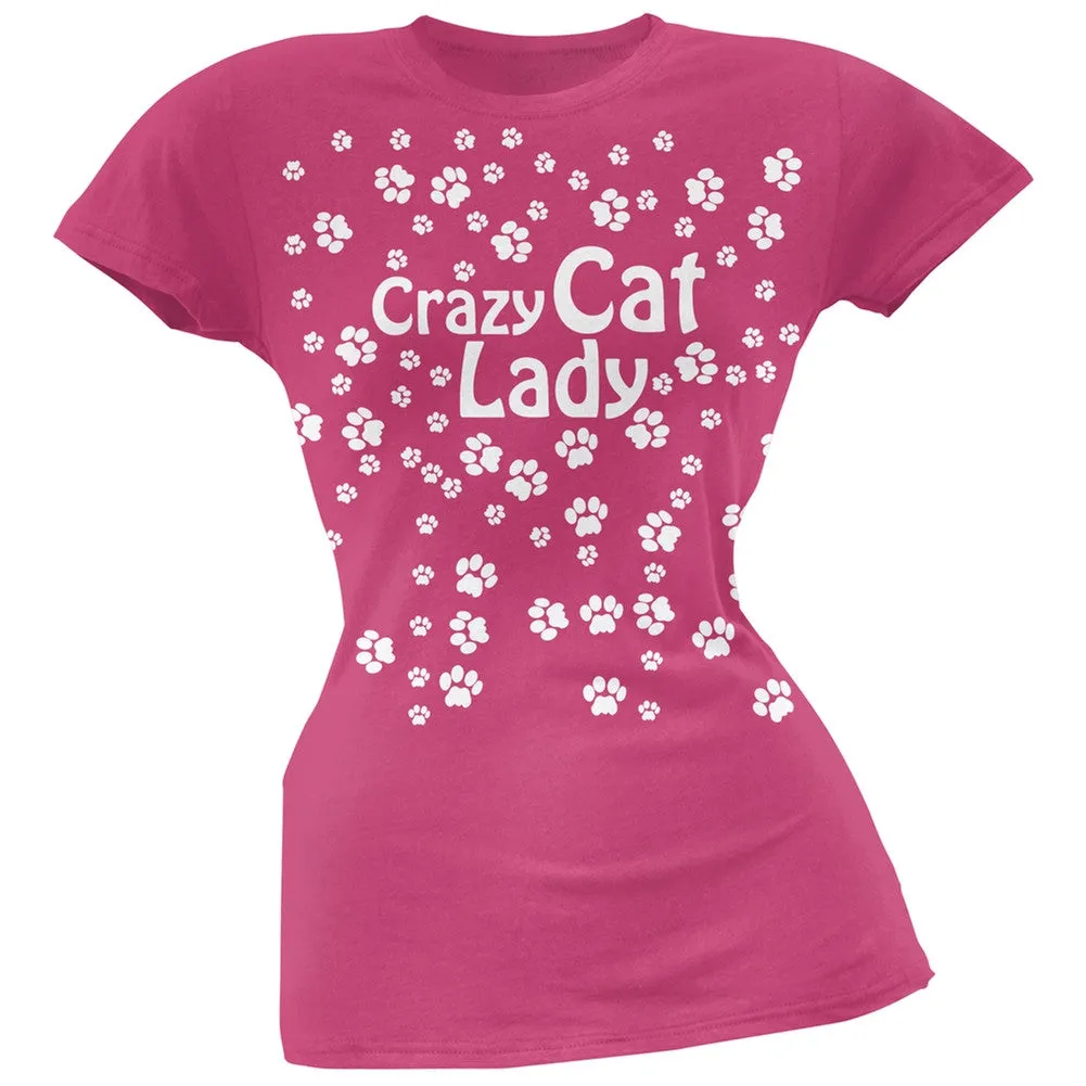 Crazy Cat Lady Paw Prints Pink Soft Juniors T-Shirt