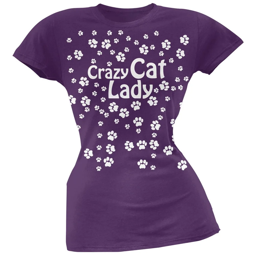 Crazy Cat Lady Paw Prints Pink Soft Juniors T-Shirt