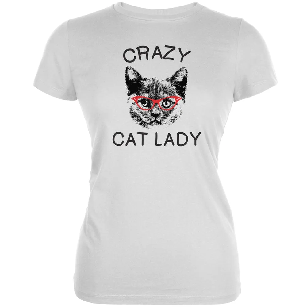 Crazy Cat Lady With Glasses White Soft Juniors T-Shirt