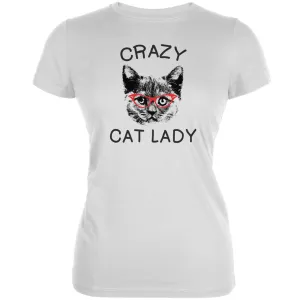 Crazy Cat Lady With Glasses White Soft Juniors T-Shirt