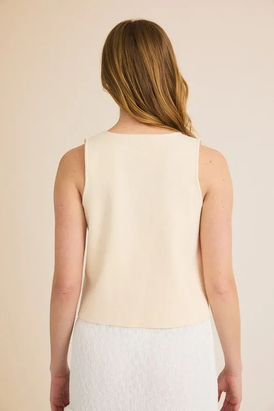 Cream front tie sweater vest
