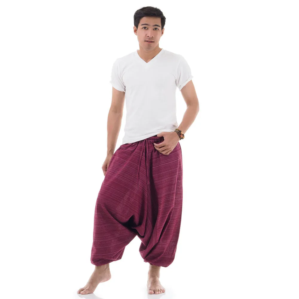 Crimson Dusk Men's Pinstripe Drop Crotch Harem Pants