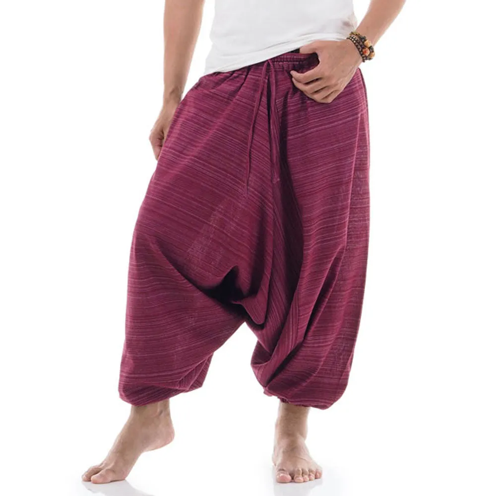 Crimson Dusk Men's Pinstripe Drop Crotch Harem Pants