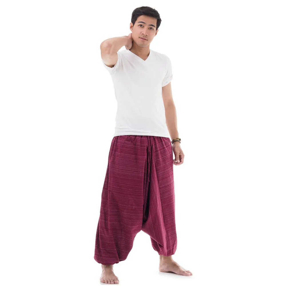 Crimson Dusk Men's Pinstripe Drop Crotch Harem Pants