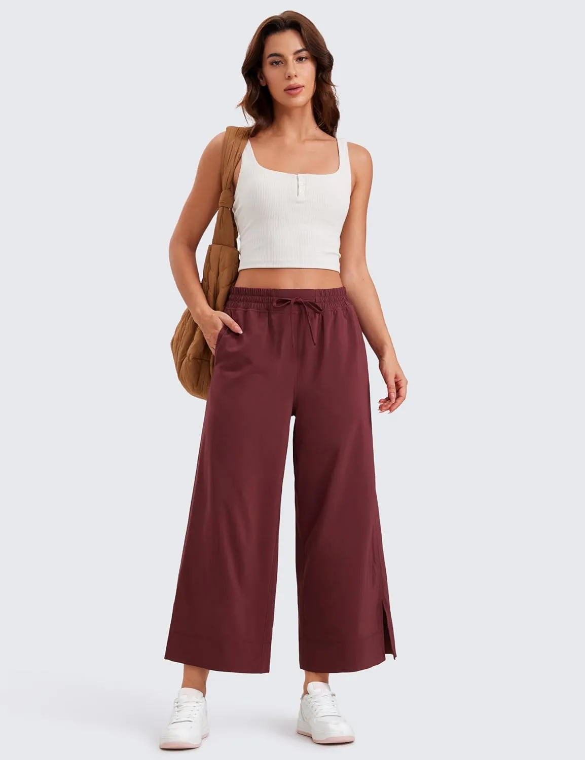 CRZ YOGA Lightweight Wide Leg Cropped Pants for Women 25" High Waisted Loose Casual Lounge Travel Work Sweatpants Summer