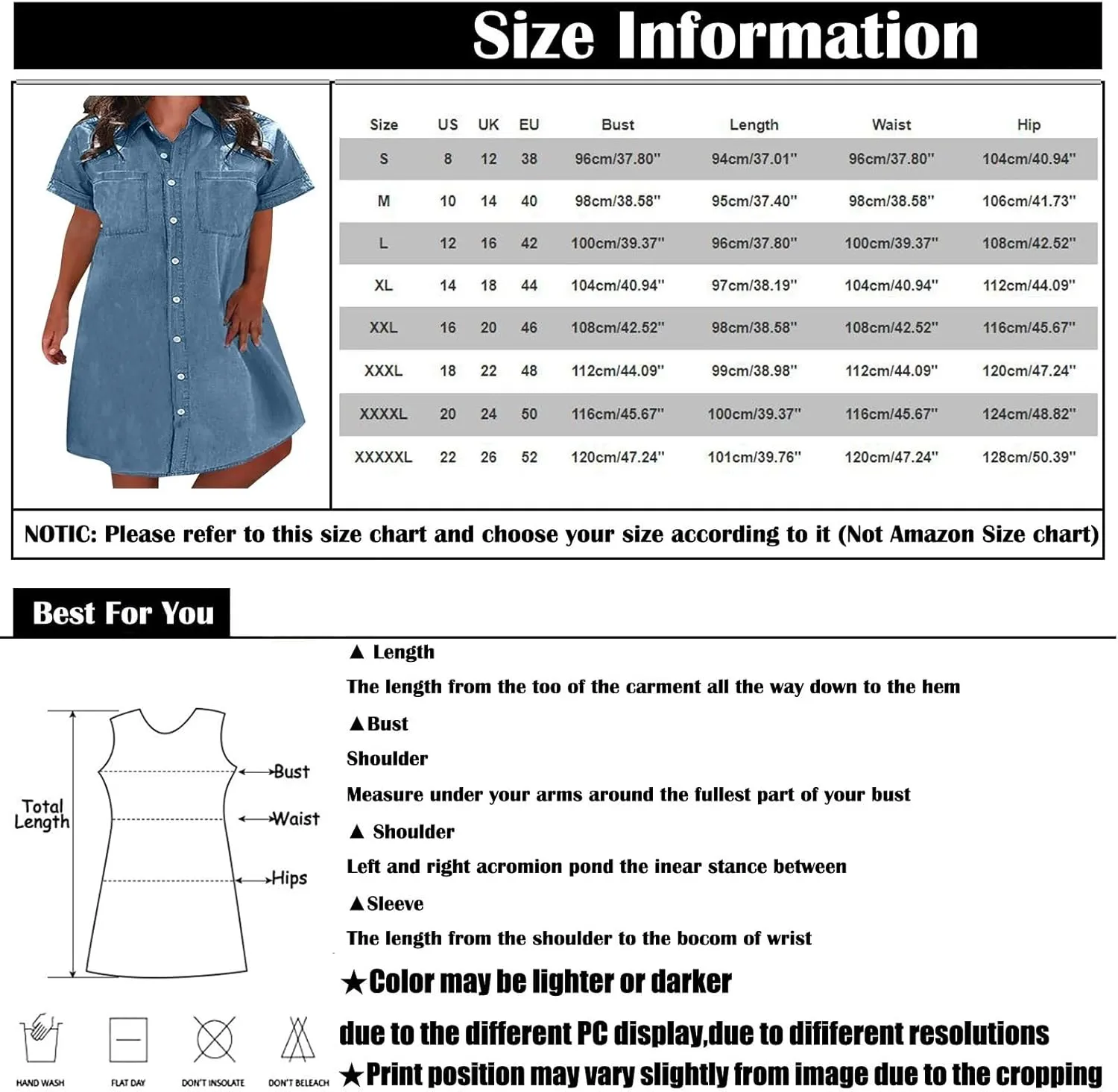 Denim Shirt Dresses for Women Casual Lapel Button Summer Plus Size Short-Sleeve Knee-Length Jean Dress with Chest Pocket