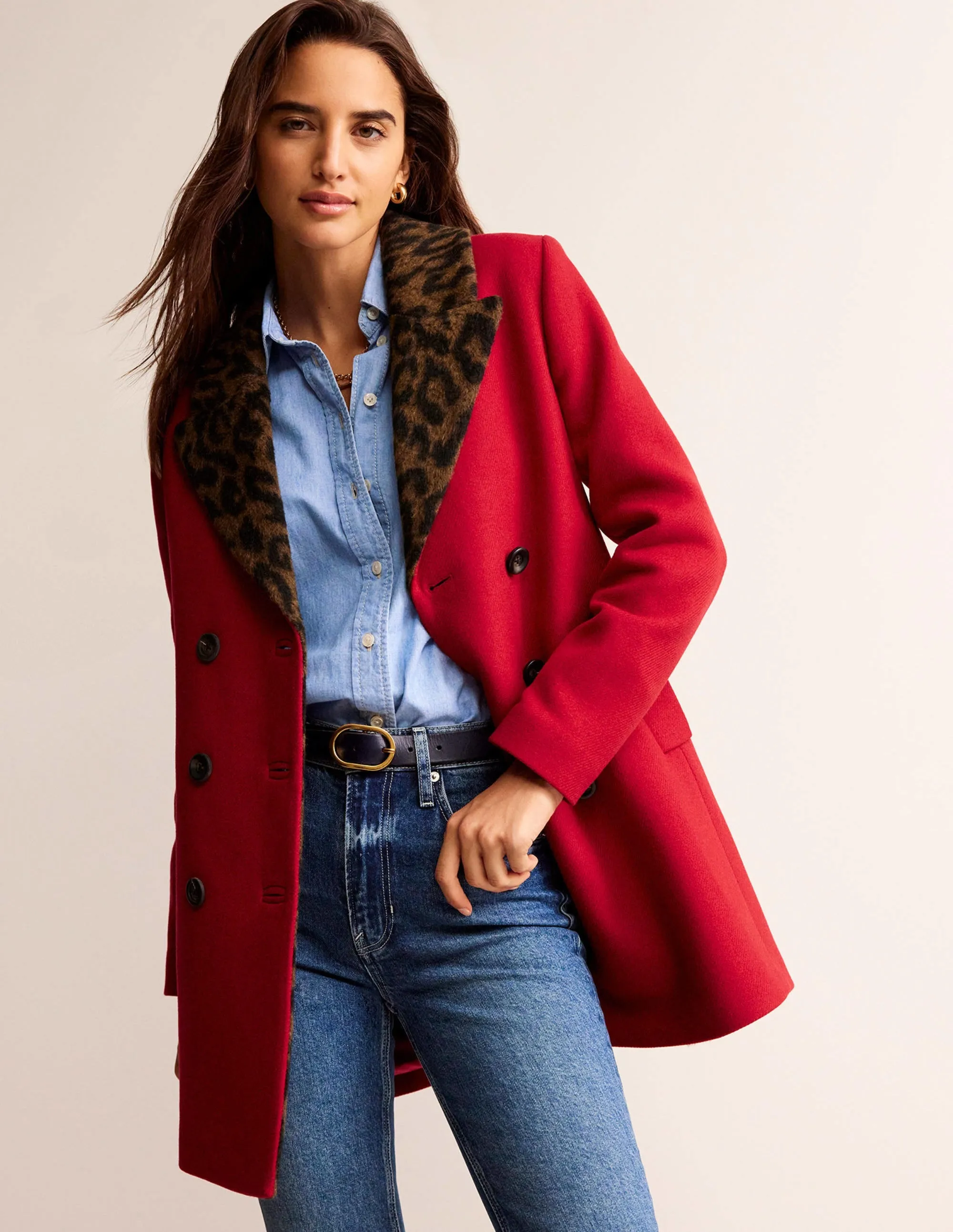 Double-Breasted Wool Coat-Brilliant Red