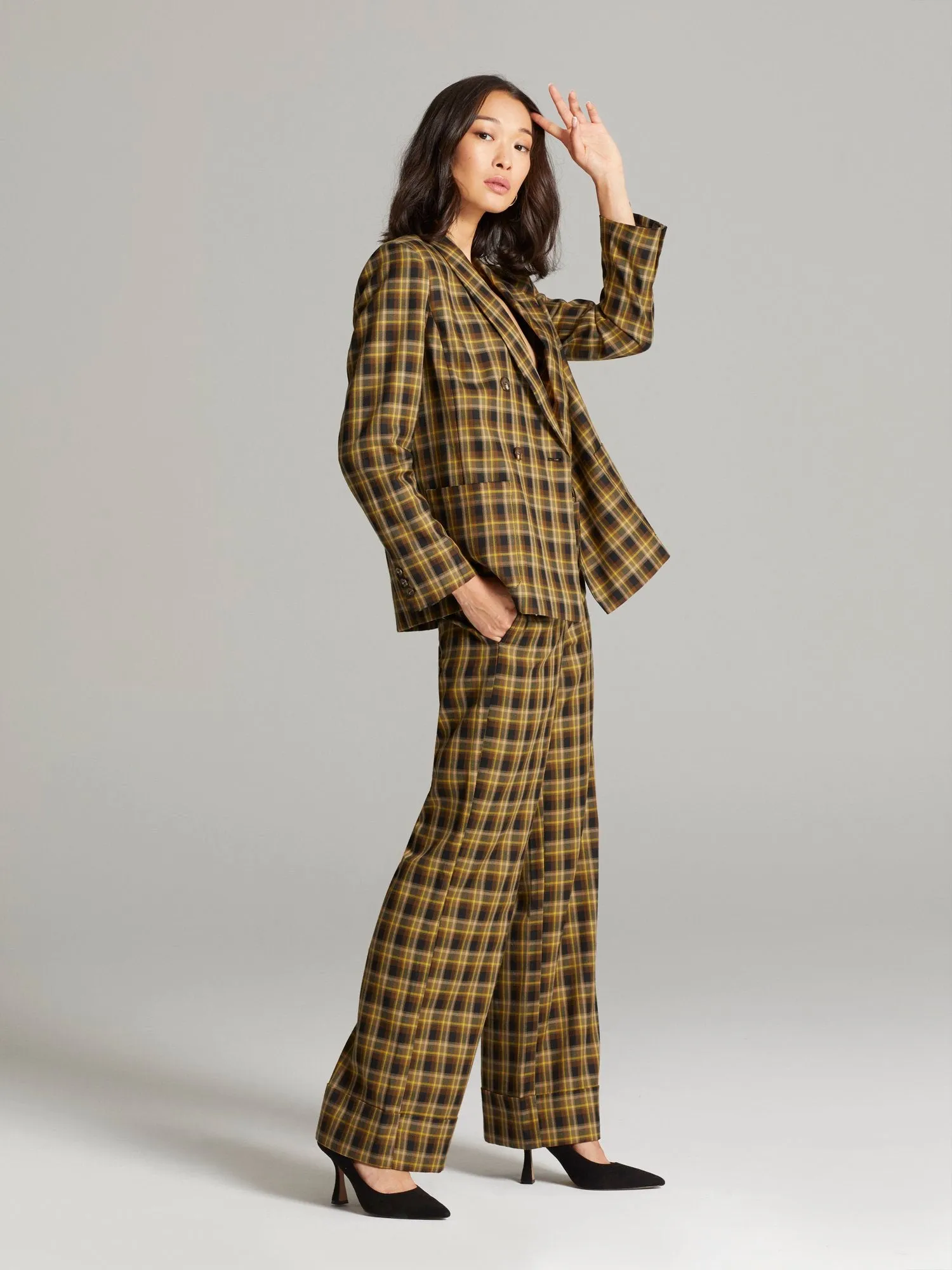 Faven Shawl Lapel Plaid Blazer