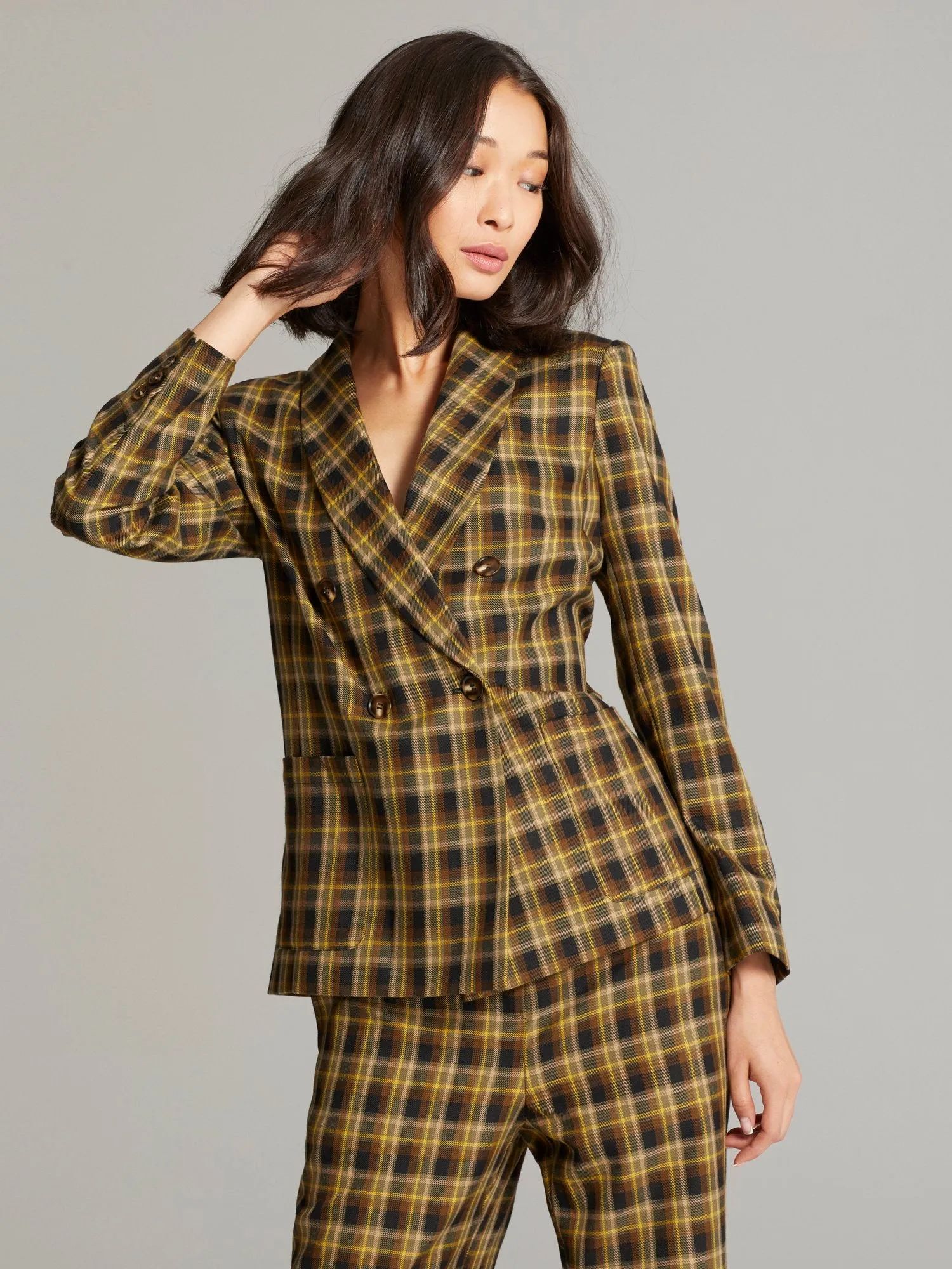 Faven Shawl Lapel Plaid Blazer