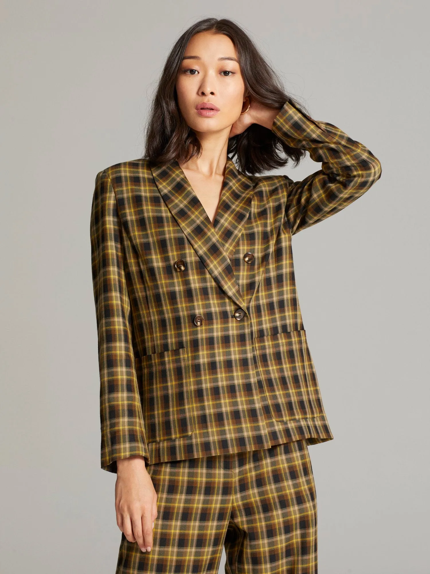 Faven Shawl Lapel Plaid Blazer