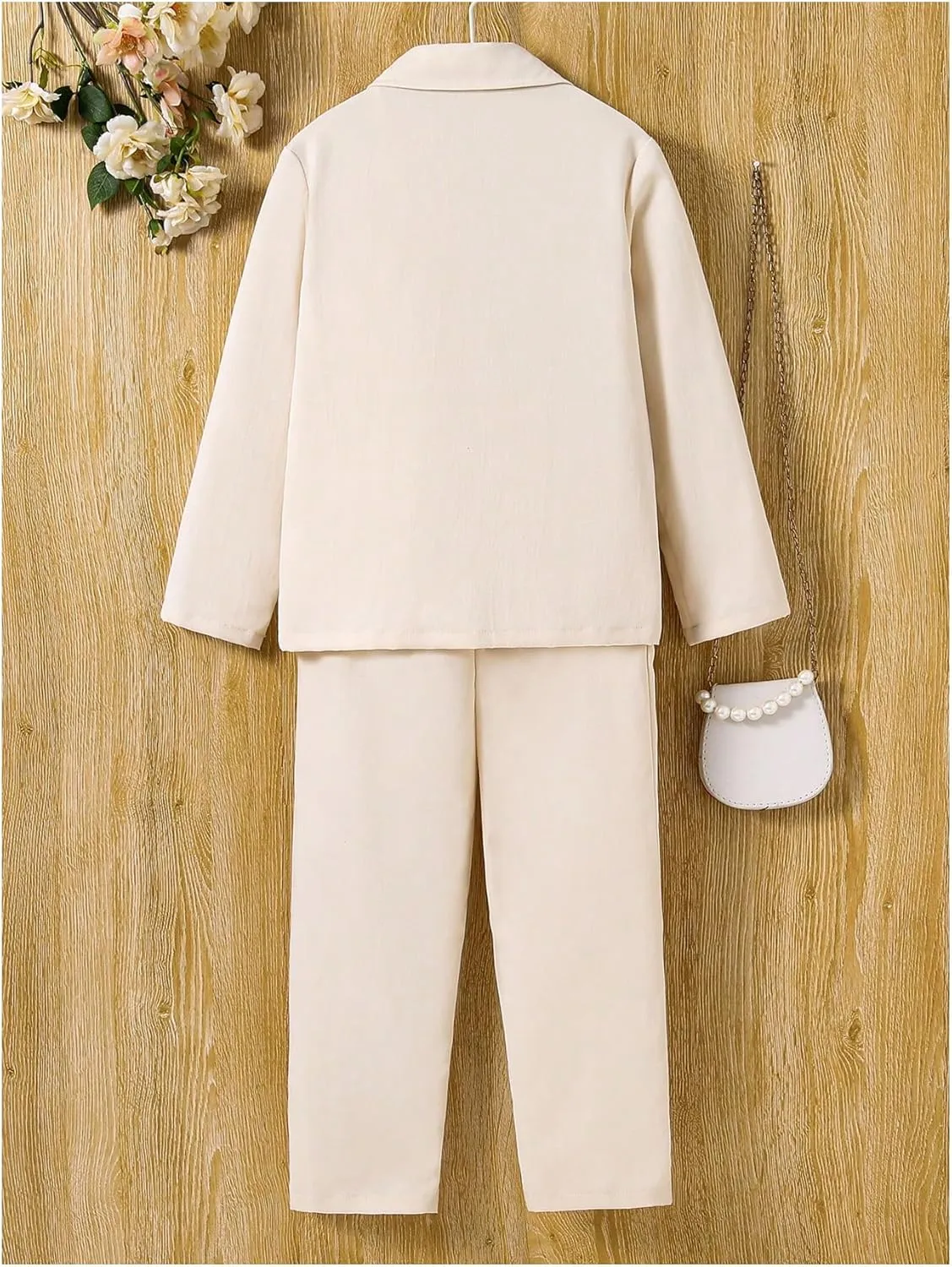 Floerns Girls 2 Piece Outfit Solid Lapel Collar Blazer Jacket with Pants Suit Set