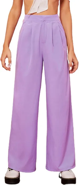 Floerns Women's Casual High Waisted Pleated Wide Leg Palazzo Pants Trousers