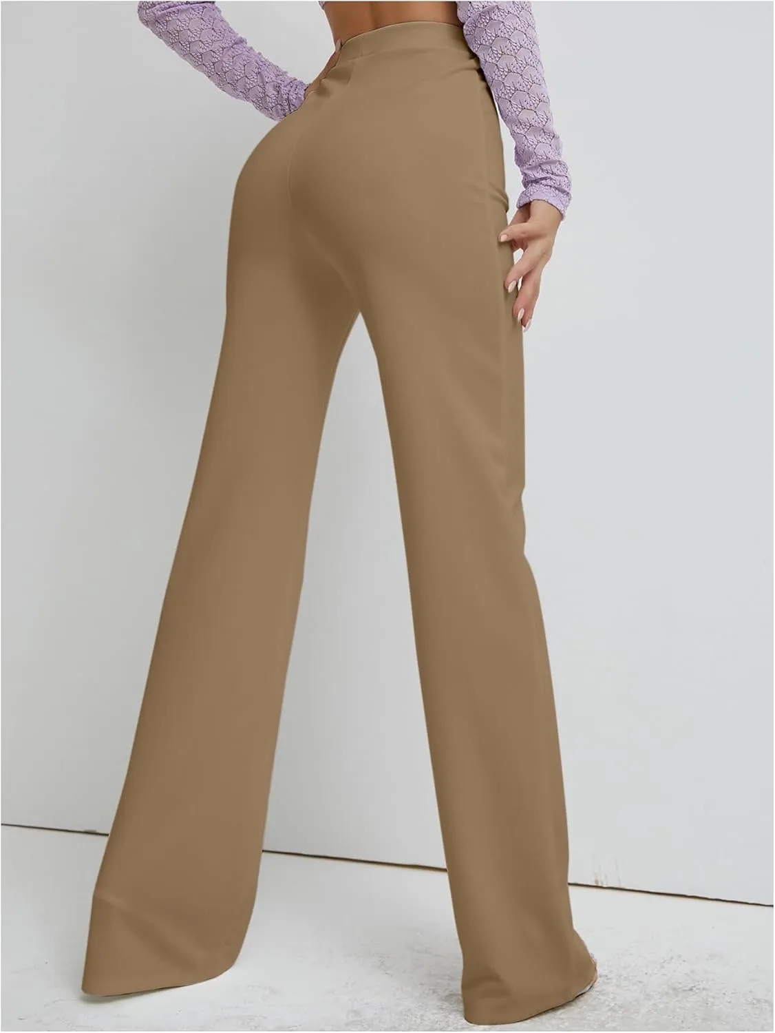 Floerns Women's Elastic High Waist Elegant Solid Striaght Leg Long Pants