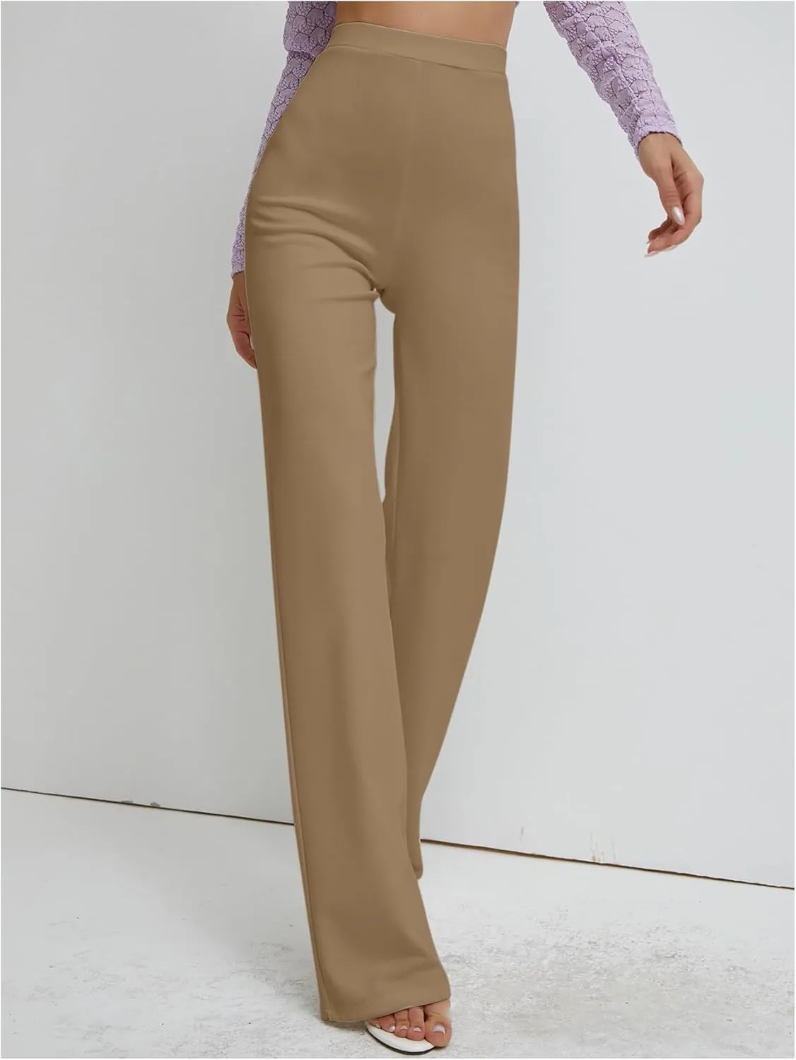 Floerns Women's Elastic High Waist Elegant Solid Striaght Leg Long Pants