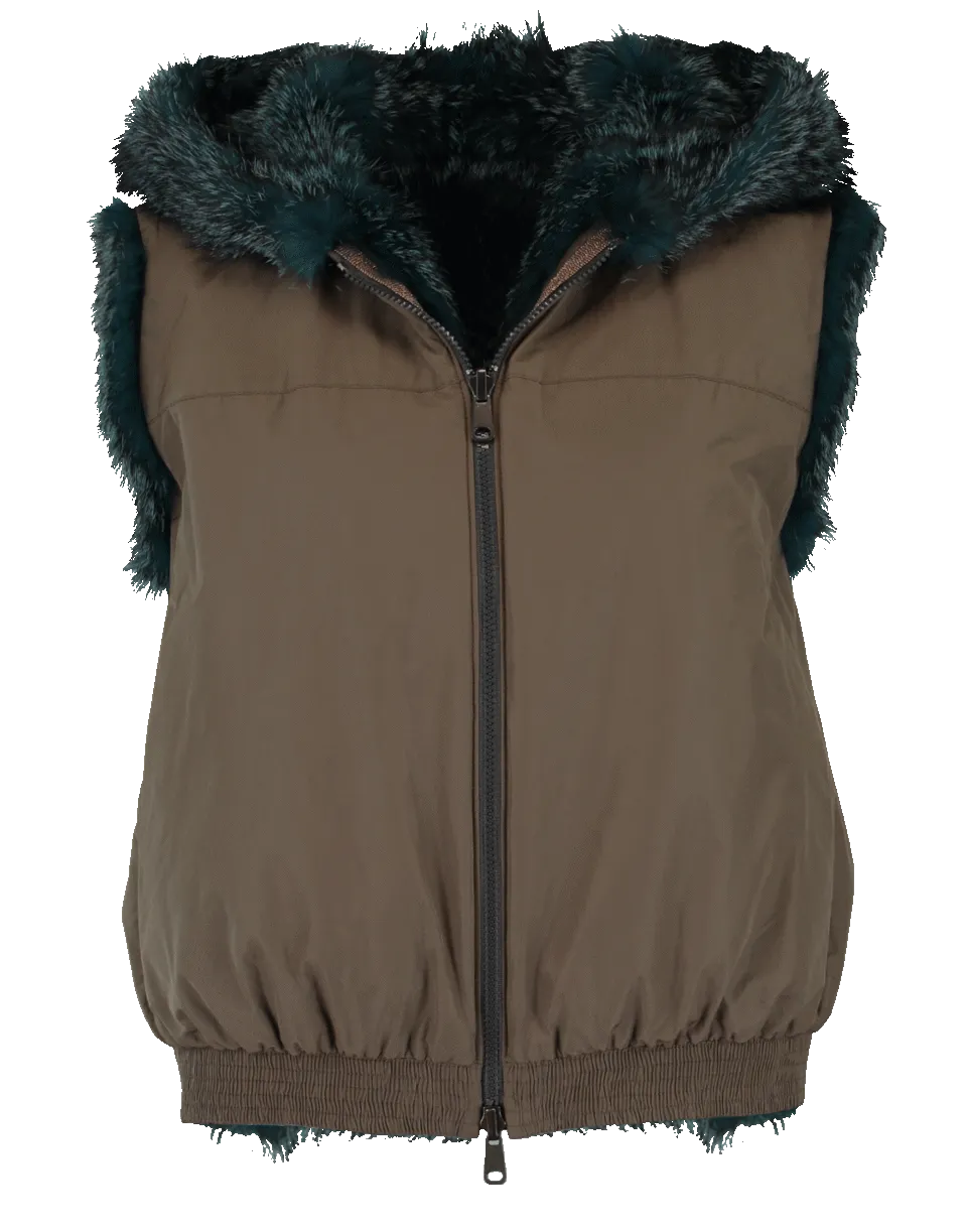 Fox Fur Reversible Hooded Vest