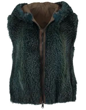 Fox Fur Reversible Hooded Vest