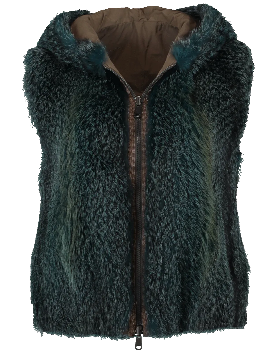 Fox Fur Reversible Hooded Vest
