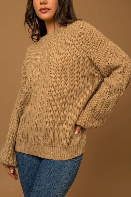 GILLI Balloon Sleeve Braid Sweater