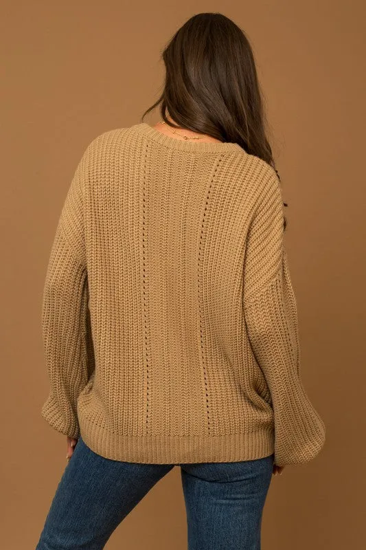 GILLI Balloon Sleeve Braid Sweater