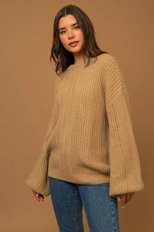 GILLI Balloon Sleeve Braid Sweater