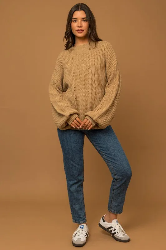 GILLI Balloon Sleeve Braid Sweater