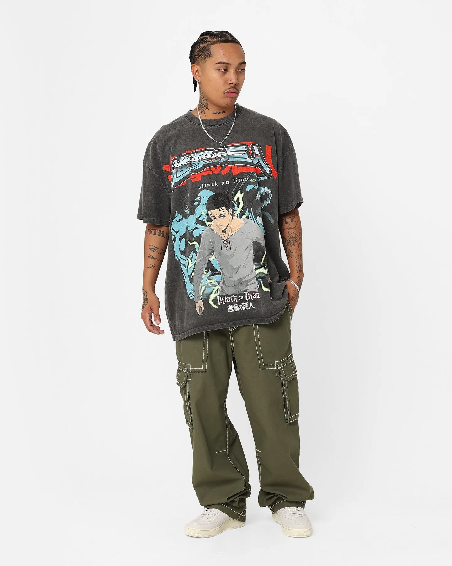 Goat Crew X Attack On Titan Attack Titan Vintage Heavyweight T-Shirt Black Wash