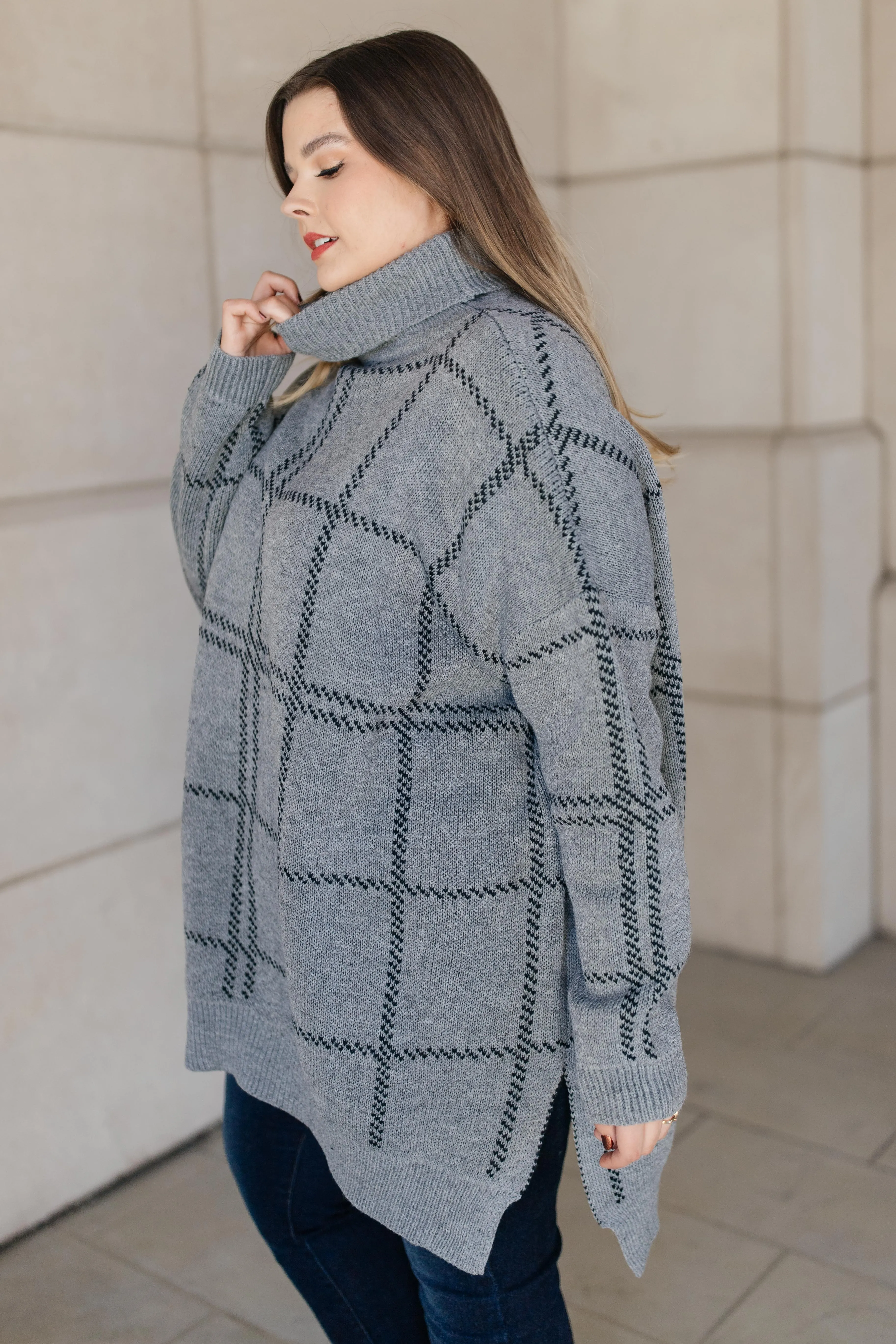 Grand Grid Print Sweater in Charcoal