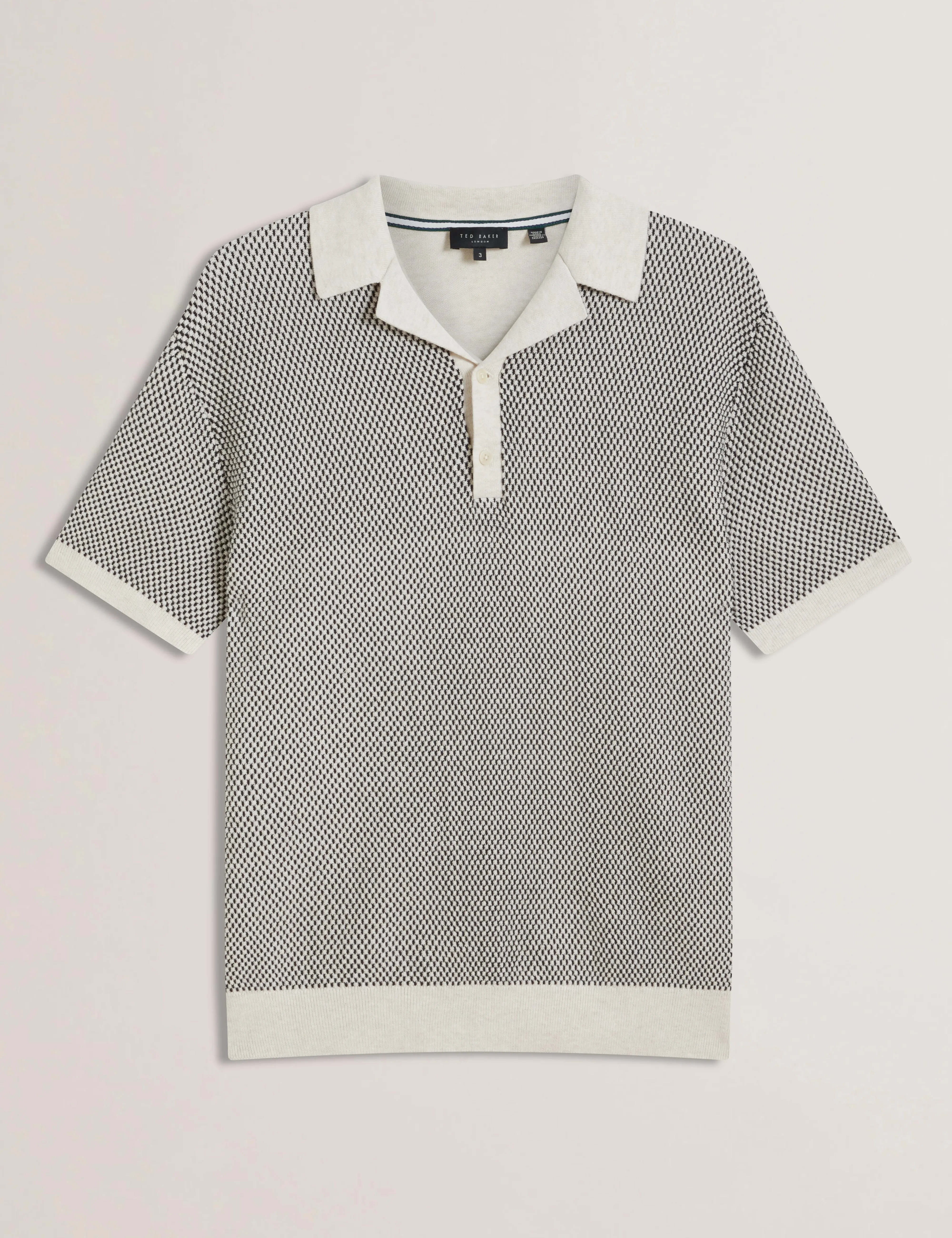 Gregry Short Sleeve Small Stitch Knitted Polo Shirt Natural