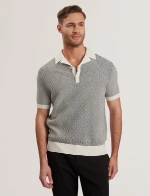 Gregry Short Sleeve Small Stitch Knitted Polo Shirt Natural