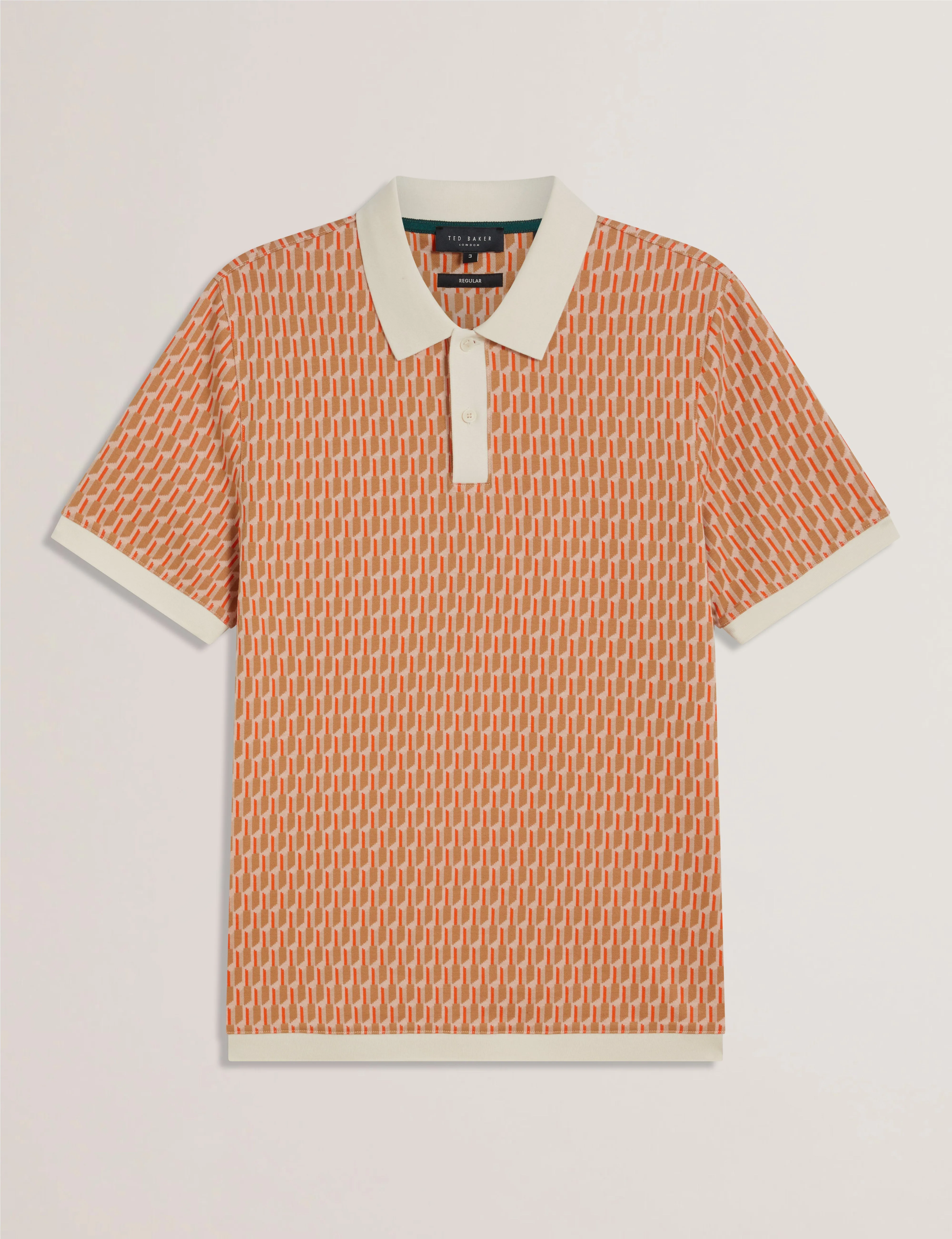 Hamishs Short Sleeve Jacquard Stripe Geo Polo Camel