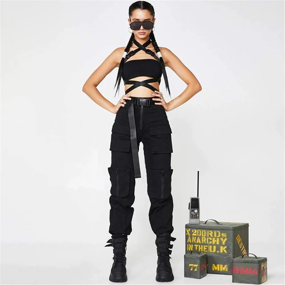 Harajuku Gothic Fashion Patchwork Black Jeans Punk Grunge Aesthetic Women Autumn Electro Pants Emo Printed Streetwear