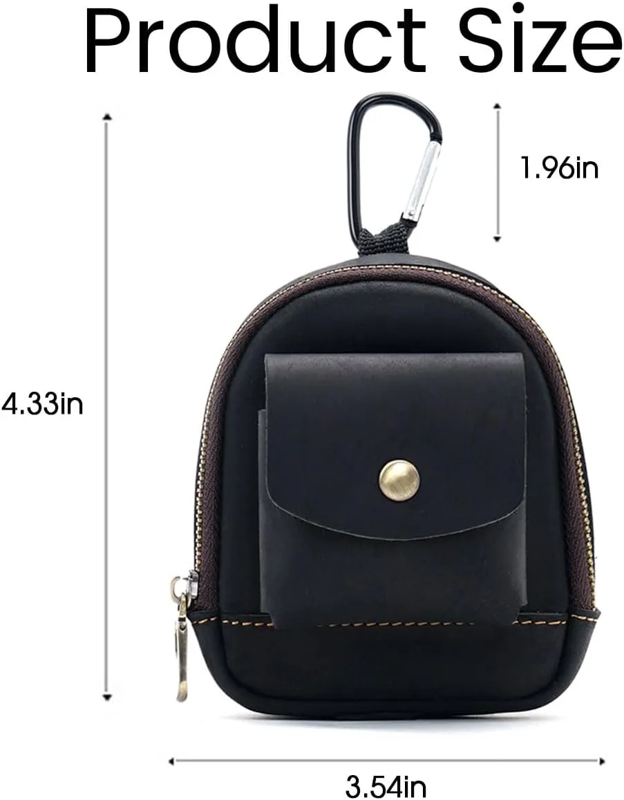 Leather Coin Purse, Soft Change Purse with Hook and 2 Pockets, Mini Coin Pouch Holder For Men Women (Black)
