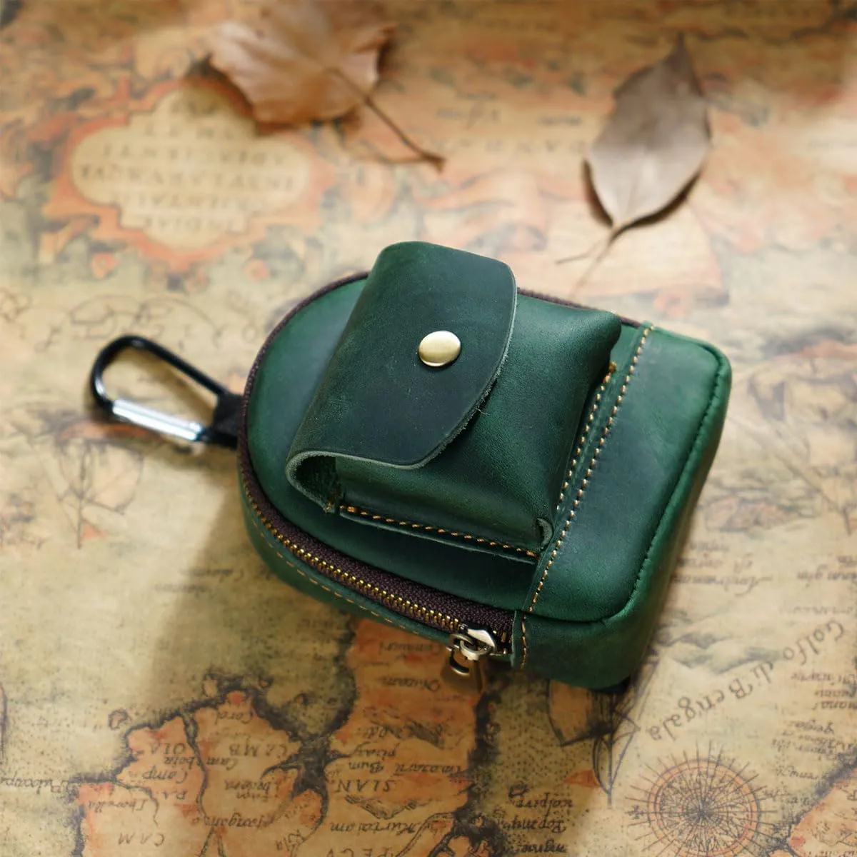 Leather Coin Purse, Soft Change Purse with Hook and 2 Pockets, Mini Coin Pouch Holder For Men Women (Black)