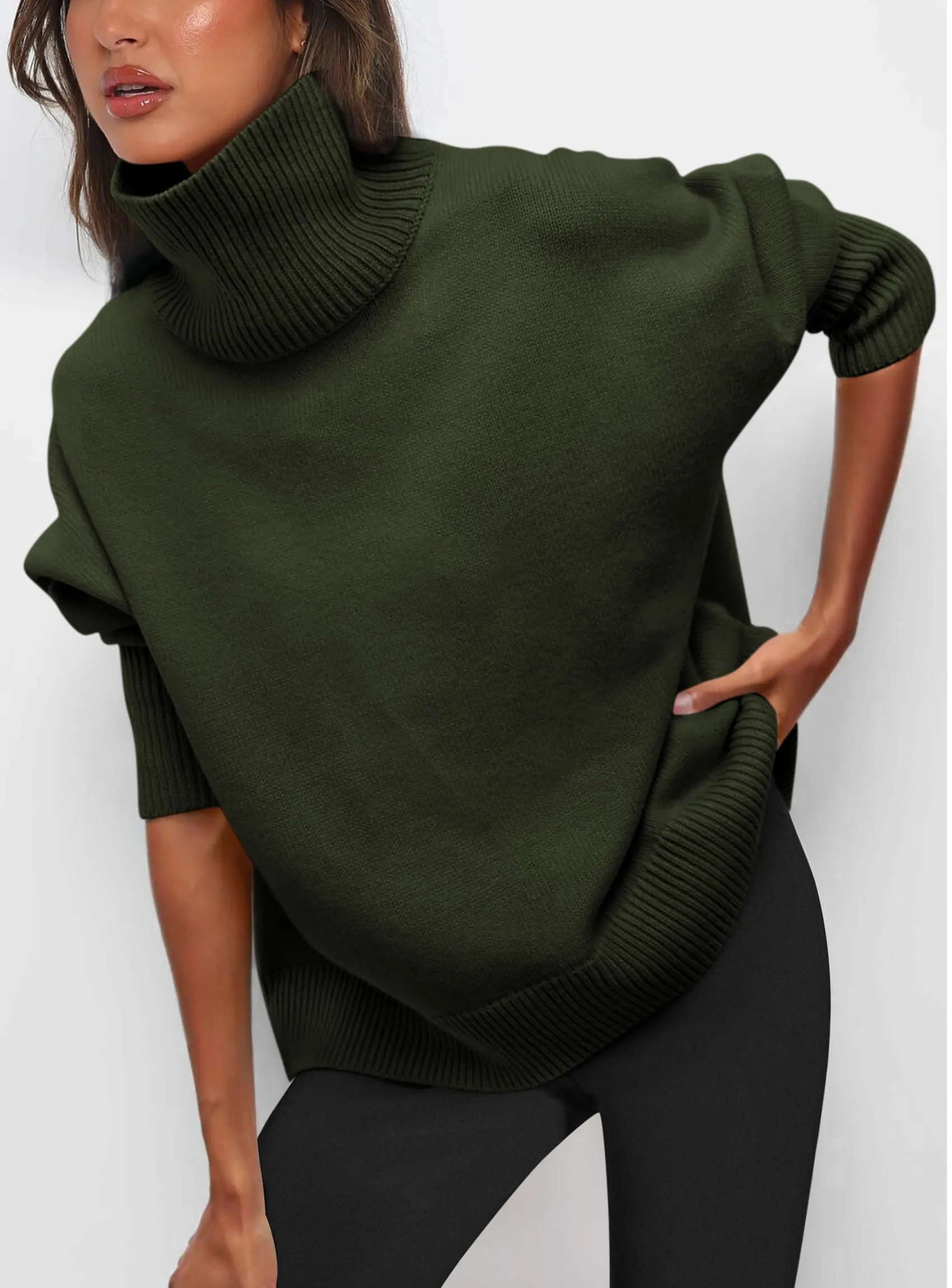 Long Sleeve Oversized Chunky Knitted Casual Turtleneck Sweaters