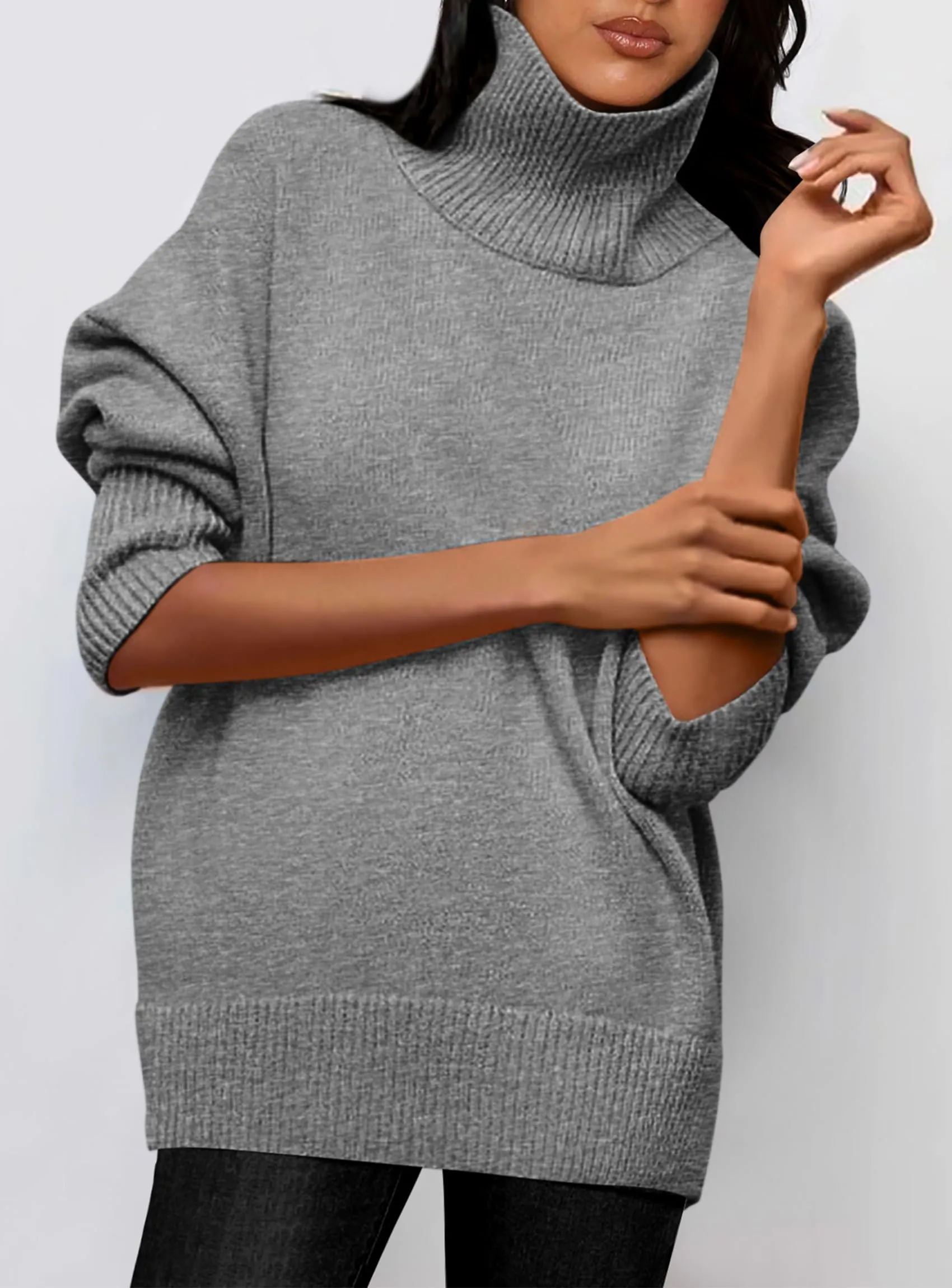 Long Sleeve Oversized Chunky Knitted Casual Turtleneck Sweaters
