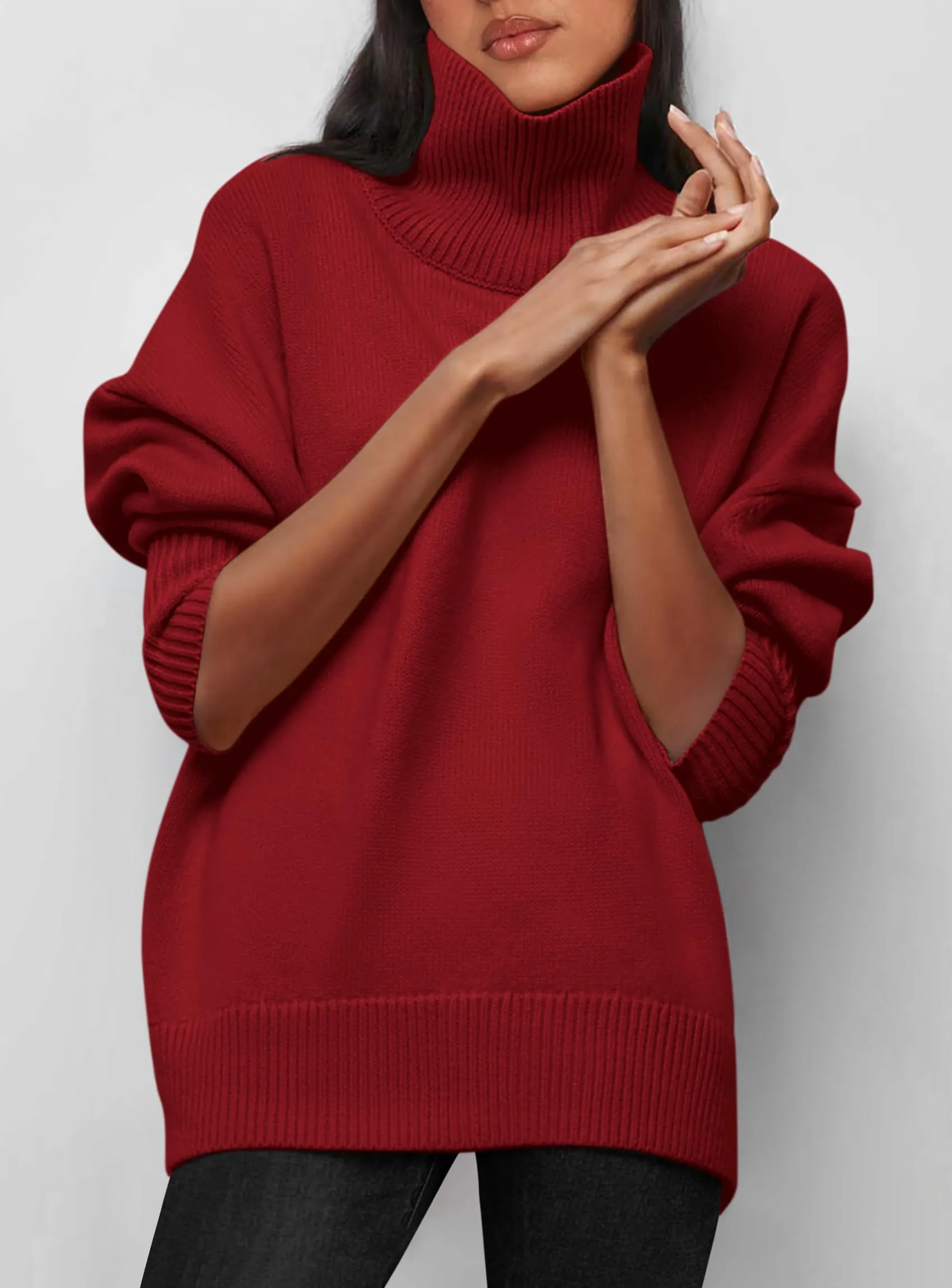 Long Sleeve Oversized Chunky Knitted Casual Turtleneck Sweaters