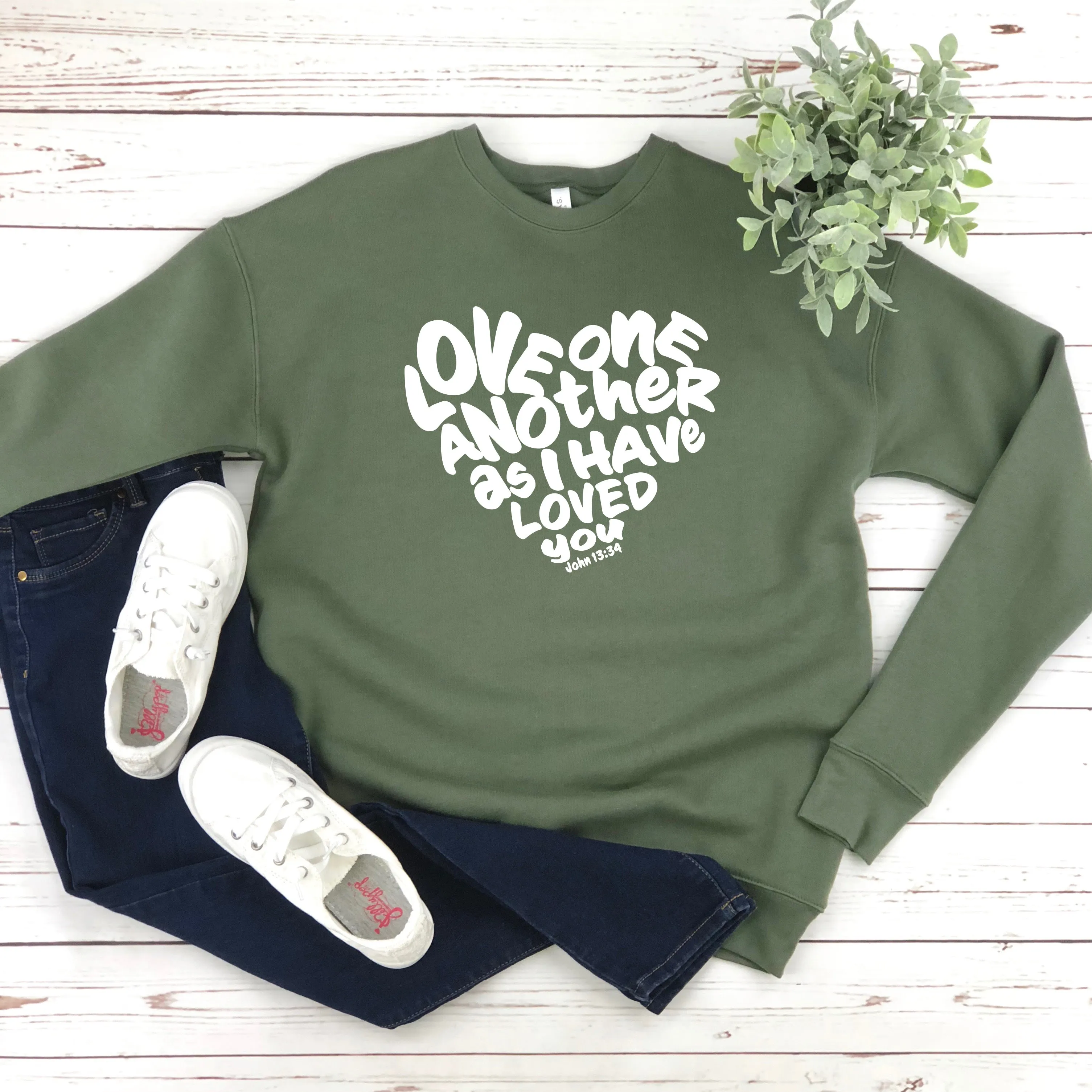 Love One Another Christian Bible Sponge Fleece Crewneck Sweatshirt