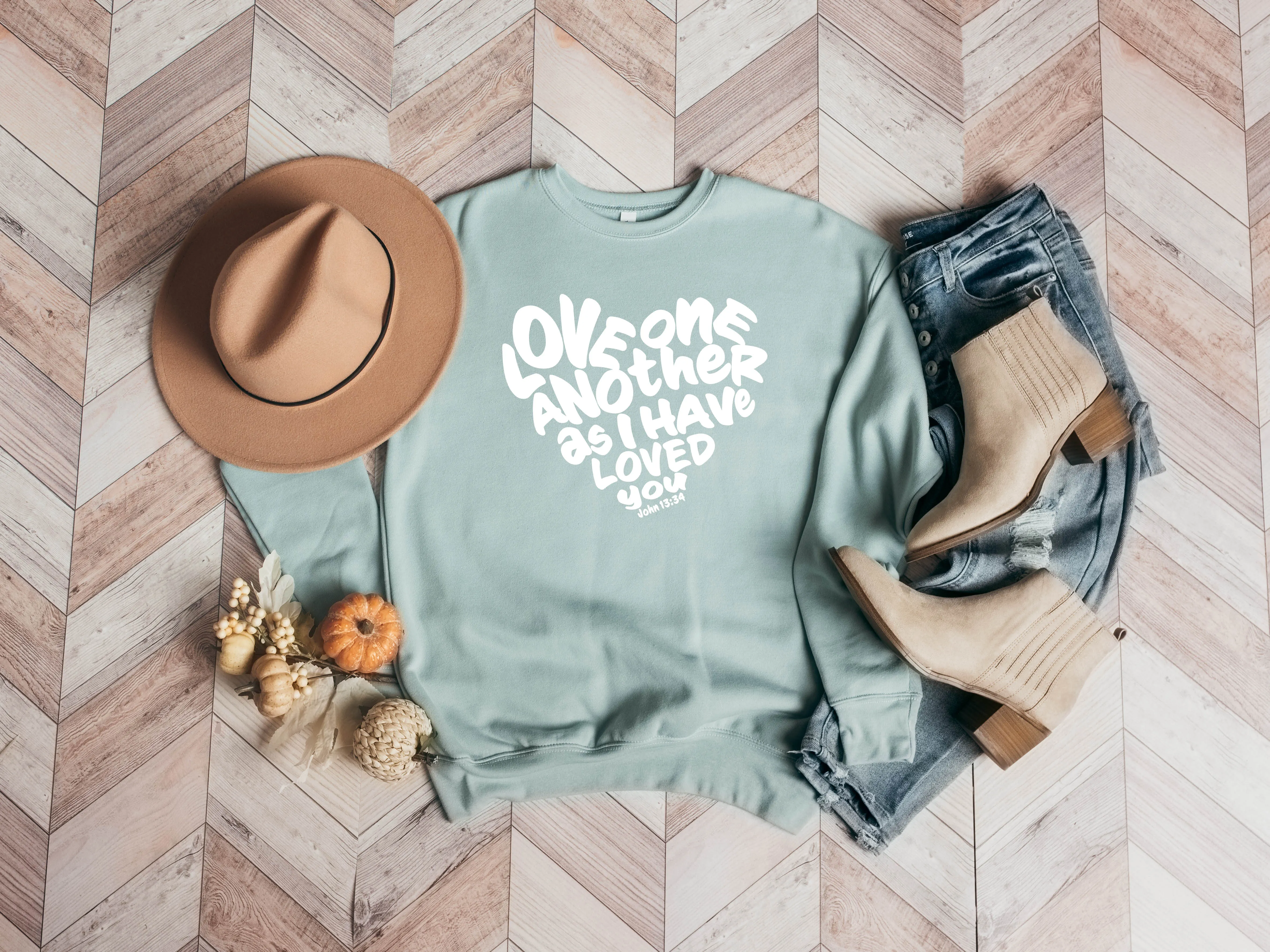 Love One Another Christian Bible Sponge Fleece Crewneck Sweatshirt