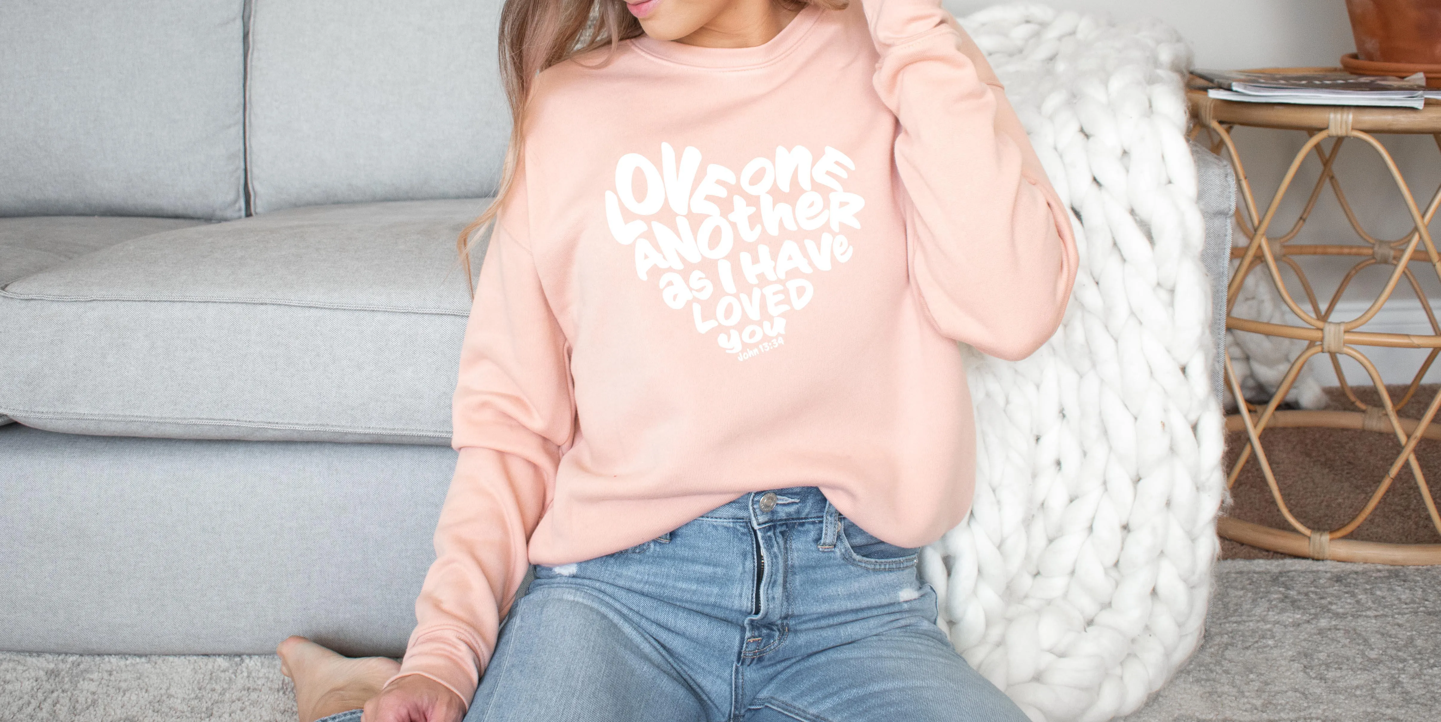 Love One Another Christian Bible Sponge Fleece Crewneck Sweatshirt