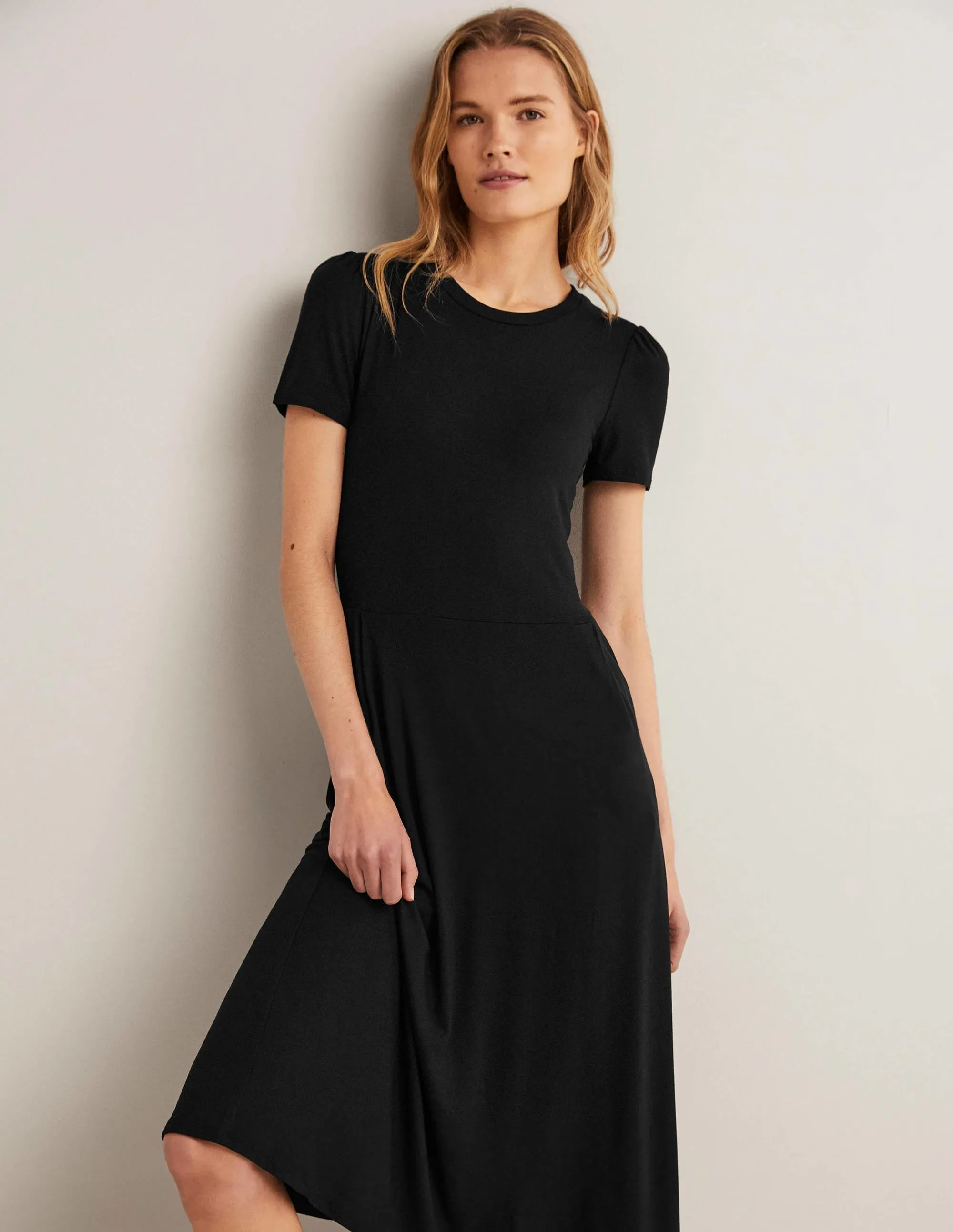 Lucinda Jersey Midi Dress-Black