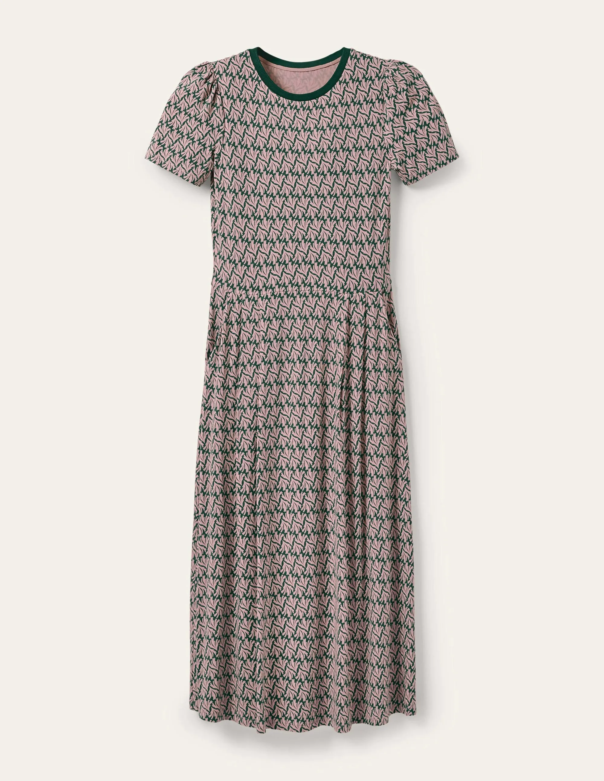 Lucinda Jersey Midi Dress-Palm Leaf, Swaying Coral