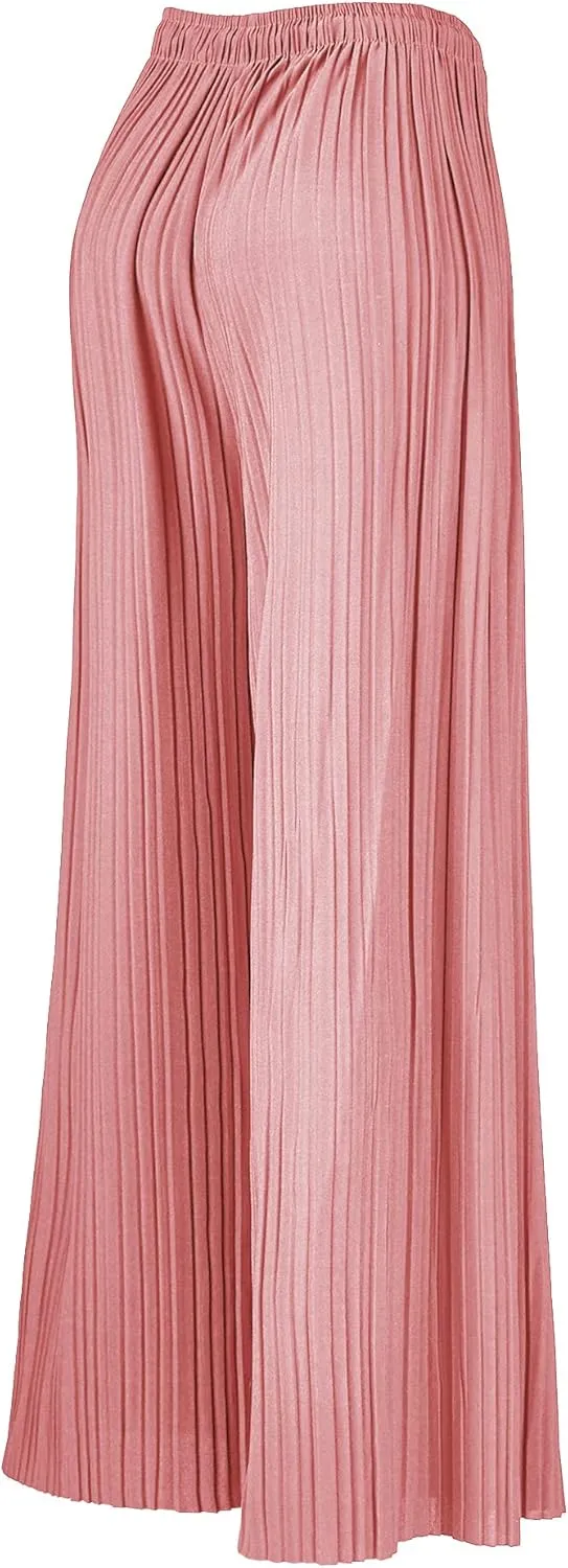 Made By Johnny Women's Pleated Wide Leg Palazzo Pants with Drawstring