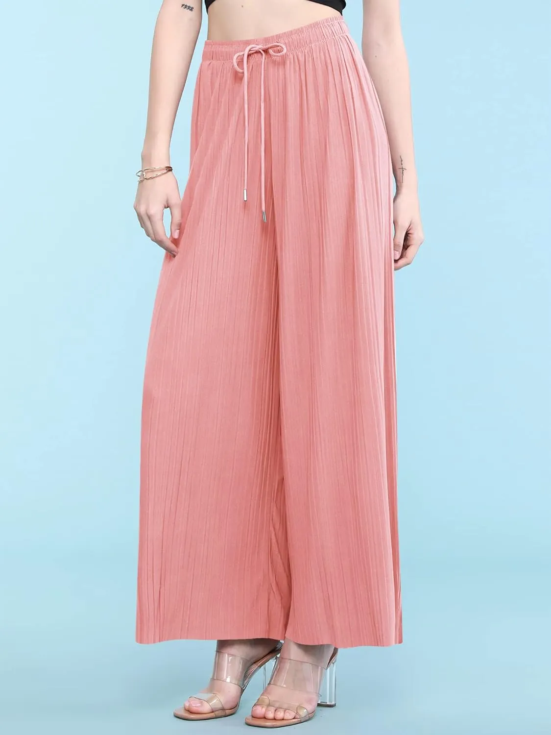 Made By Johnny Women's Pleated Wide Leg Palazzo Pants with Drawstring