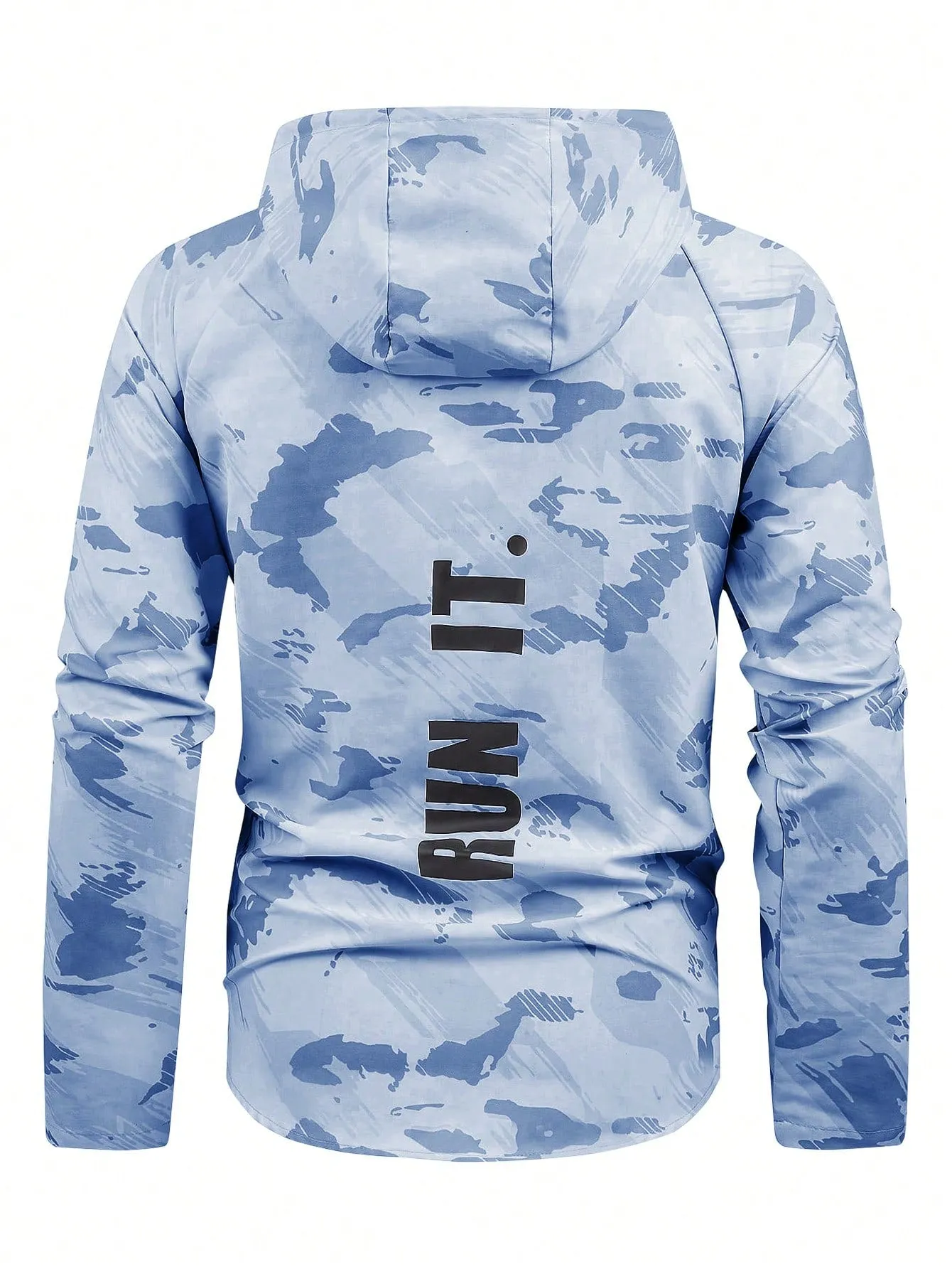 Men Camo Print Zip Up Hooded Sports Jacket