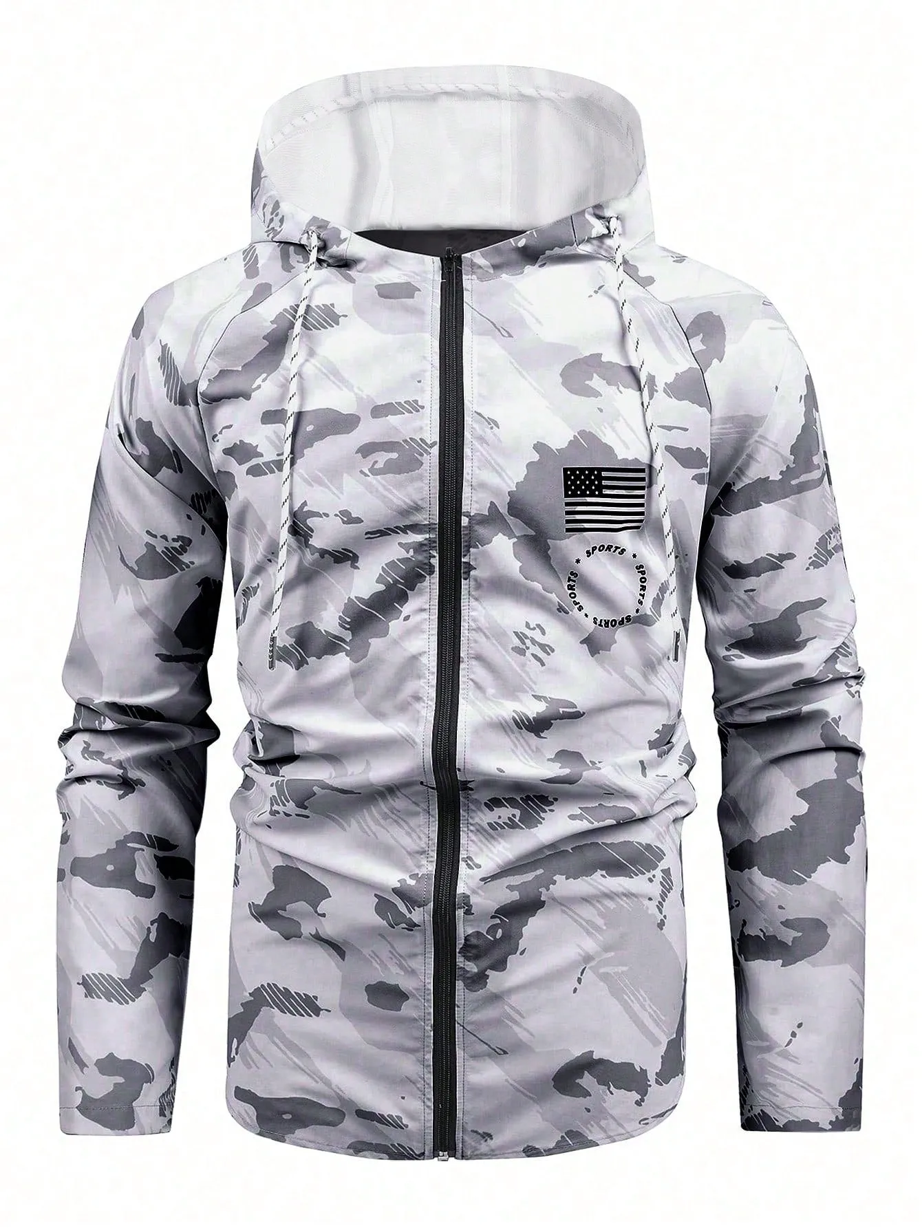 Men Camo Print Zip Up Hooded Sports Jacket